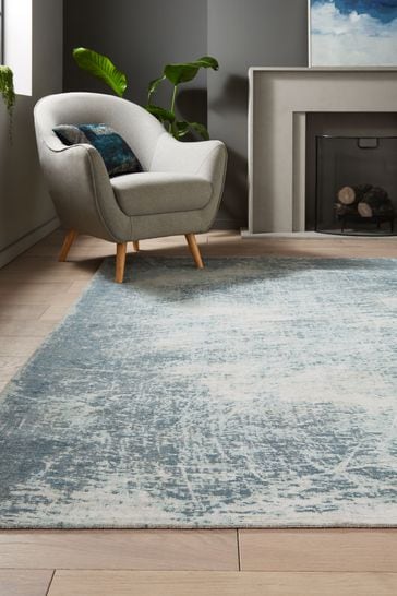 Teal Blue Graphite Abstract Rug, Teal Blue Living Room Rug