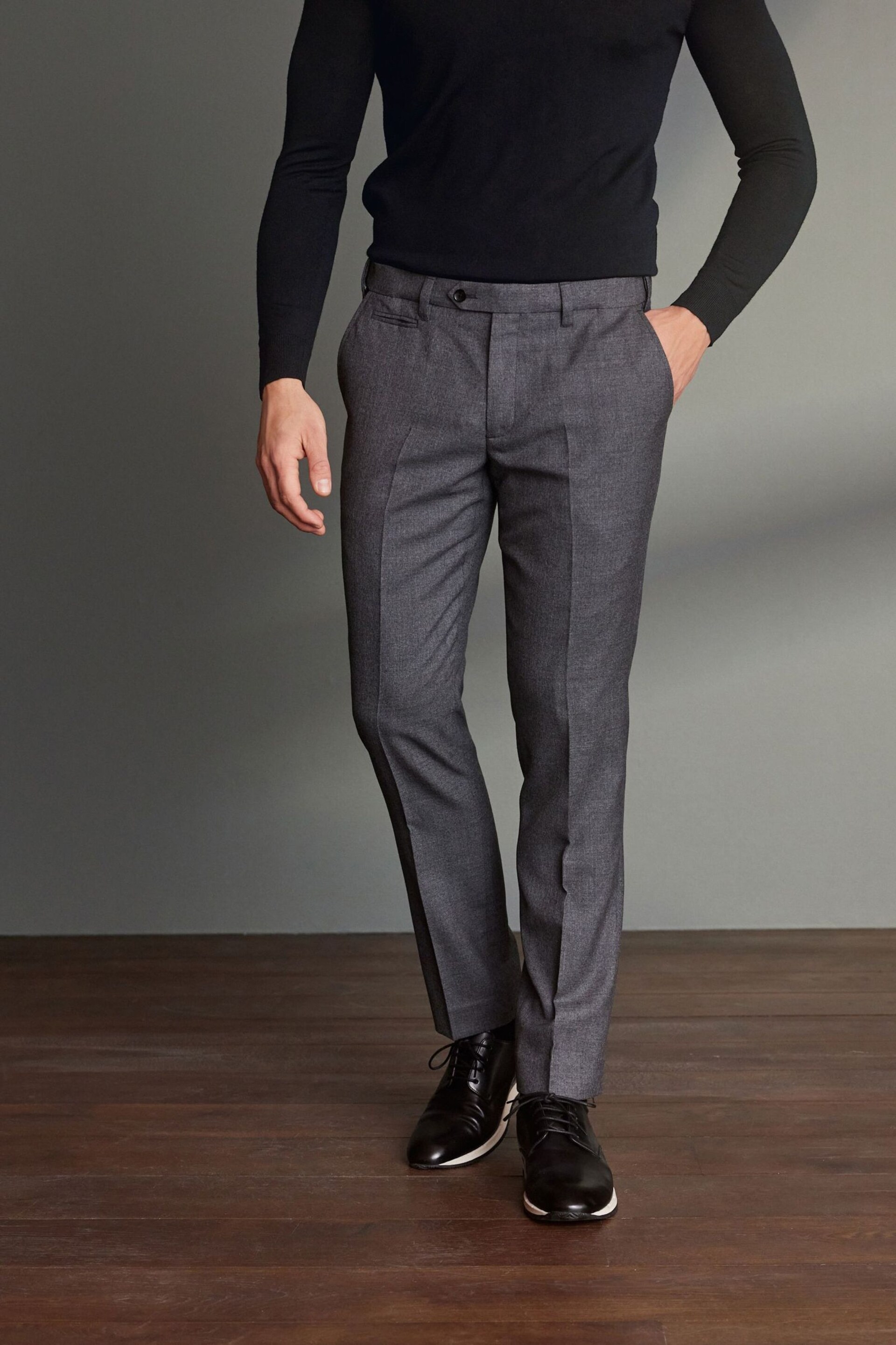 Grey Slim Fit Signature 100% Wool Trousers With Motion Flex Waistband - Image 1 of 6