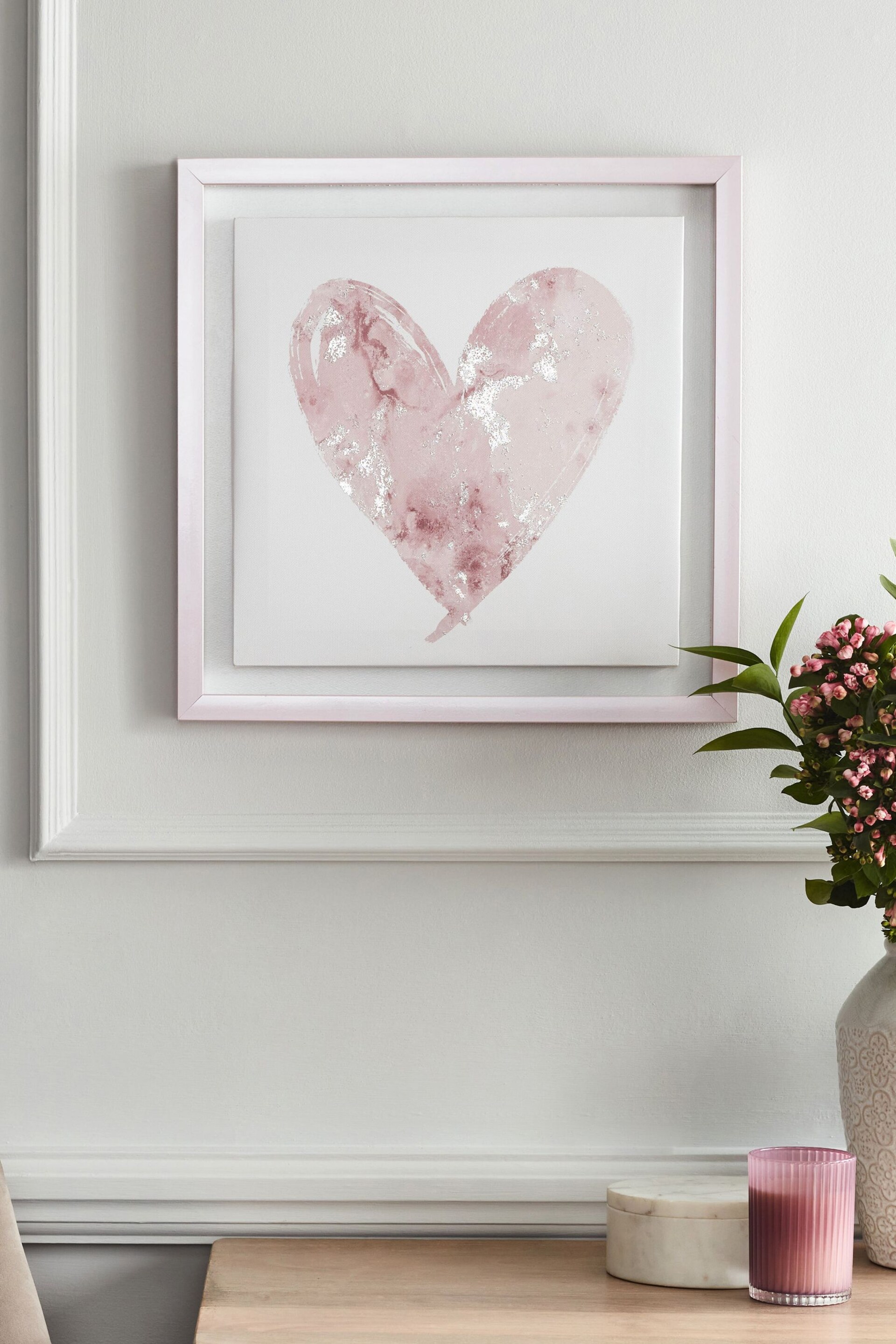 Pink Heart Framed Canvas Wall Art - Image 1 of 5