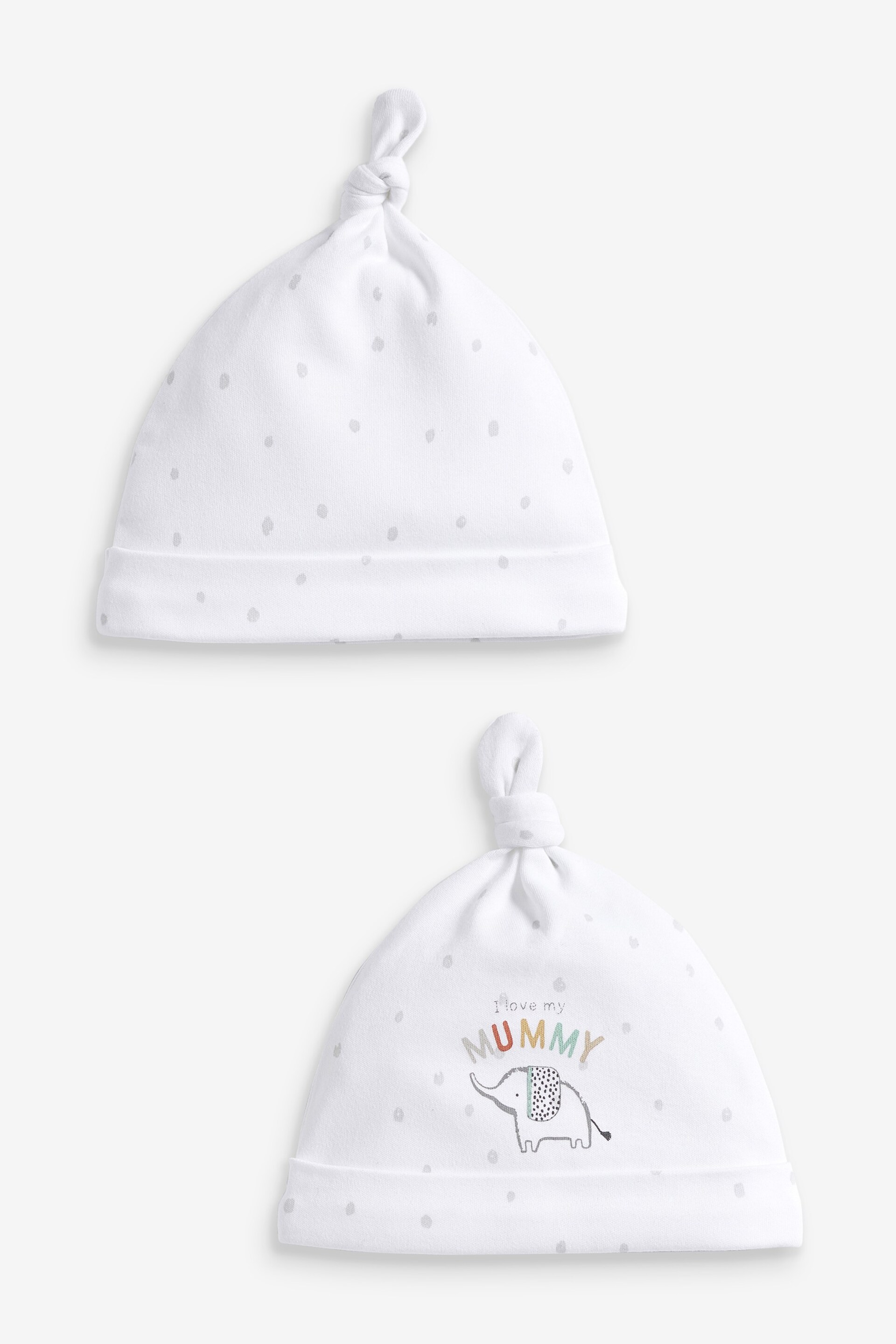 Mummy Elephant Tie Top Baby Hats 2 Packs (0-6mths) - Image 1 of 3