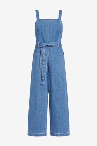 blue jean wide leg jumpsuit