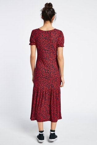 red ditsy tea dress