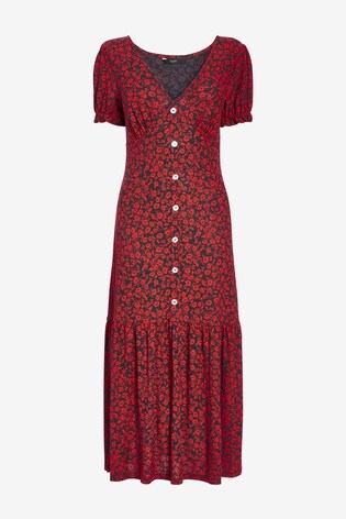 red ditsy tea dress