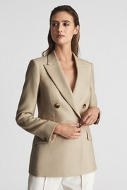 Reiss Neutral Logan Double Breasted Twill Blazer - Image 1 of 5