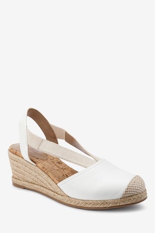 White Elastic Detail Espadrille Wedges