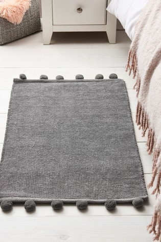 Grey Pom Edge Soft Touch Rug