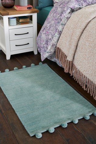 Duck Egg Pom Edge Soft Touch Rug