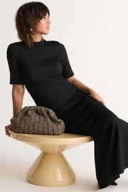 Black Textured Ruched High Neck Midi Dress - Image 1 of 6