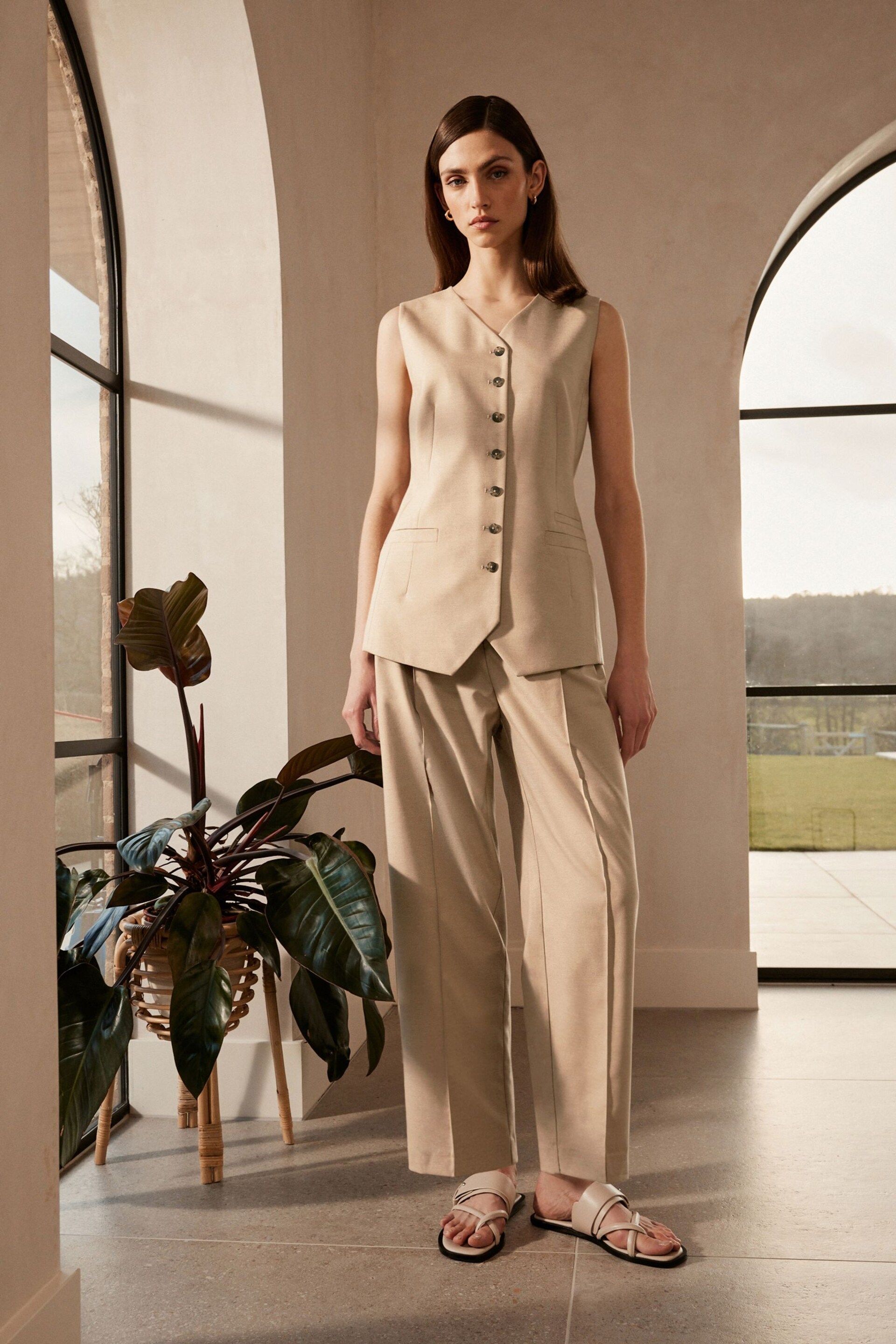 Mink Brown Premium Tailored Barrel Leg Trousers - Image 1 of 6