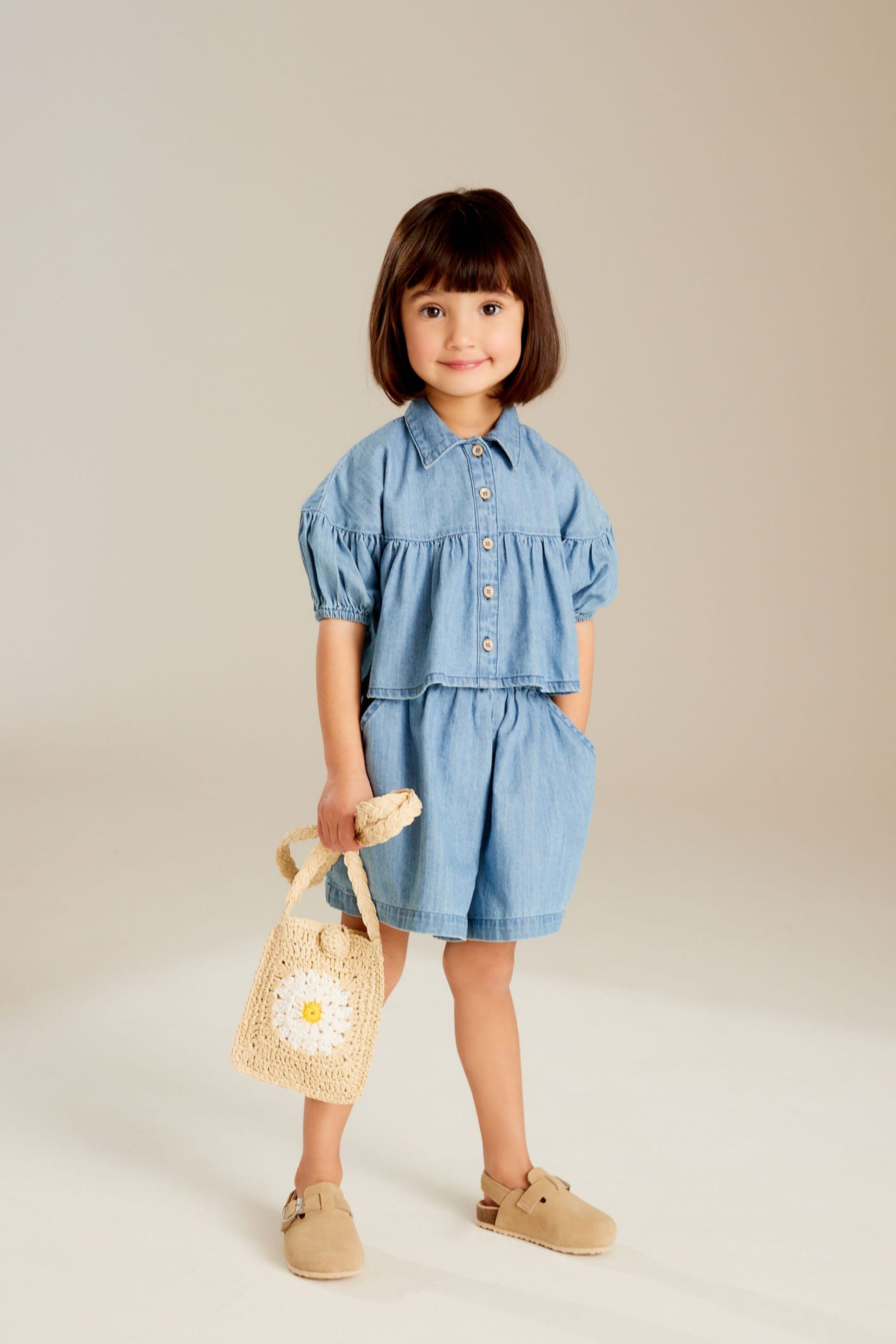 Blue Denim Blouse And Shorts Co-ord Set (3mths-8yrs) - Image 1 of 7