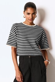 Black/White Mono Stripe Short Sleeve Heavyweight Crochet T-Shirt - Image 1 of 6