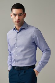 Navy Blue/White Textured Slim Fit Signature Super Non Iron Single Cuff Shirt with Cutaway Collar - Image 1 of 7