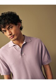 Purple Knitted Bubble Textured Regular Fit Polo Shirt - Image 1 of 7