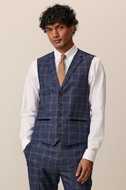 Bright Blue Skinny Trimmed Check Suit Waistcoat - Image 1 of 10