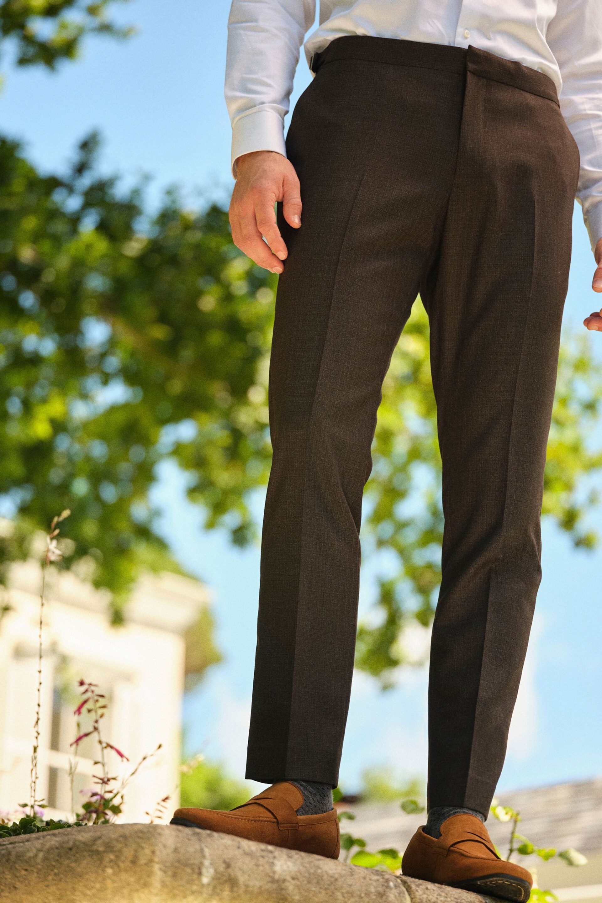 Brown Slim Fit Textured Wool Suit: Trousers - Image 1 of 9