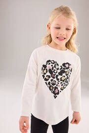 Ecru White Long Sleeve Sequin Heart T-Shirt (3-16yrs) - Image 1 of 7