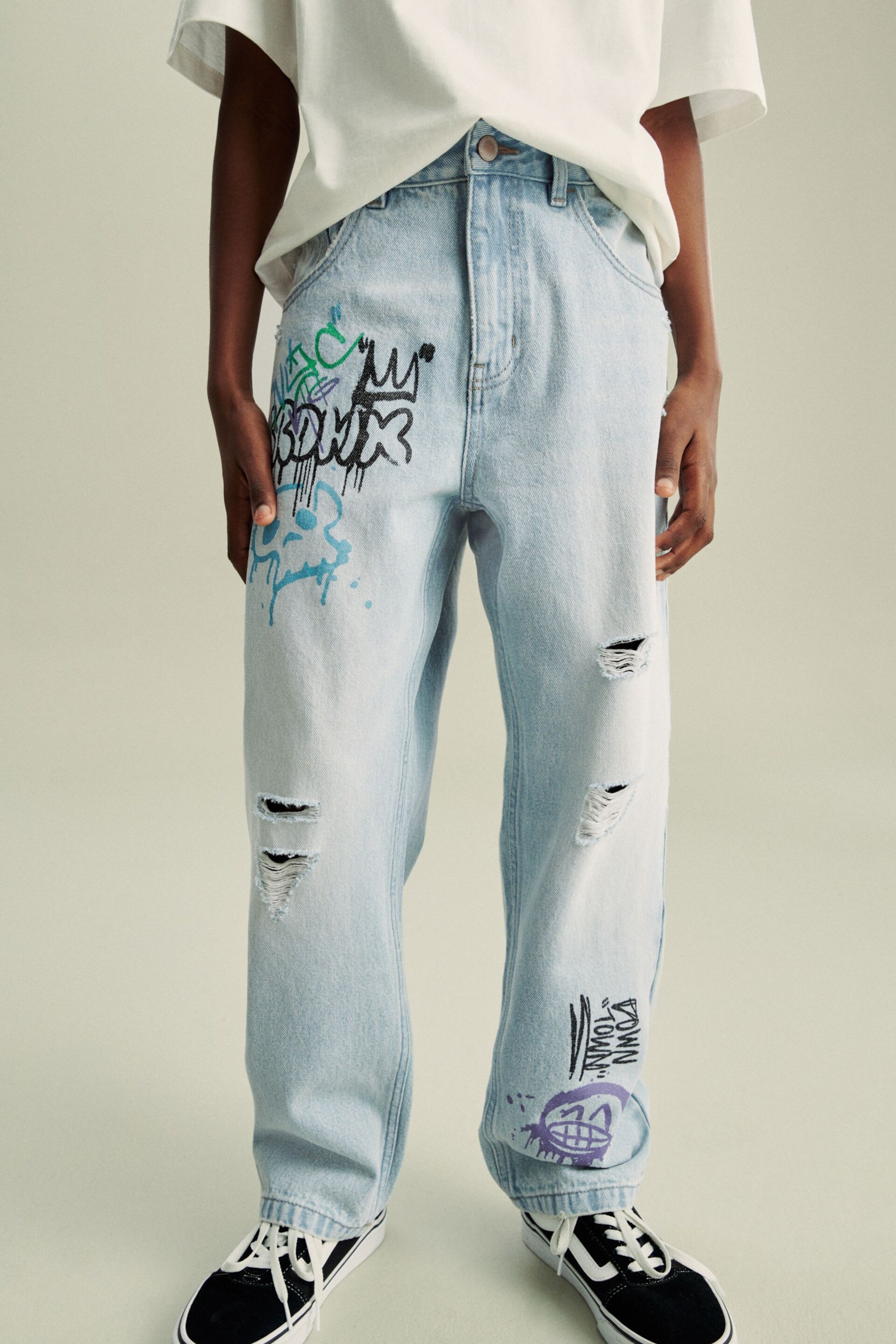 Light Blue Graffiti Print Jeans (3-16yrs) - Image 1 of 8