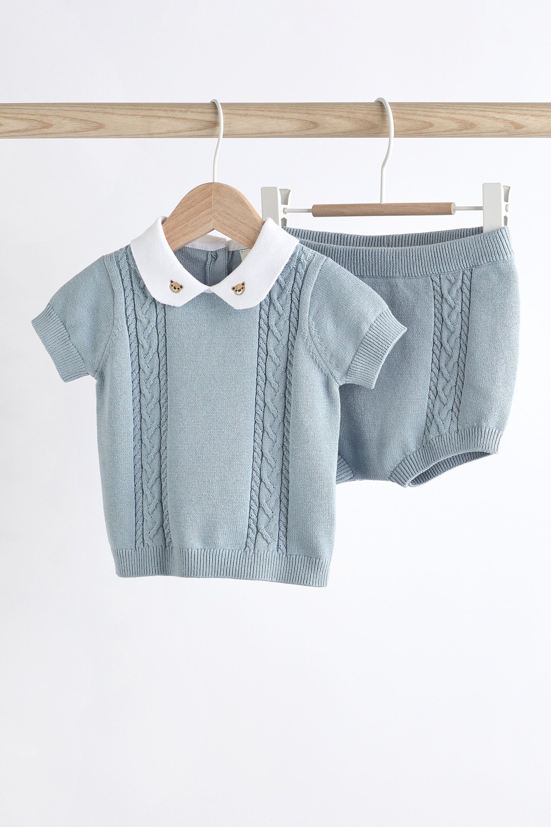 Blue Bear Knitted Baby Top and Bloomer Short Set (0mths-2yrs) - Image 1 of 7