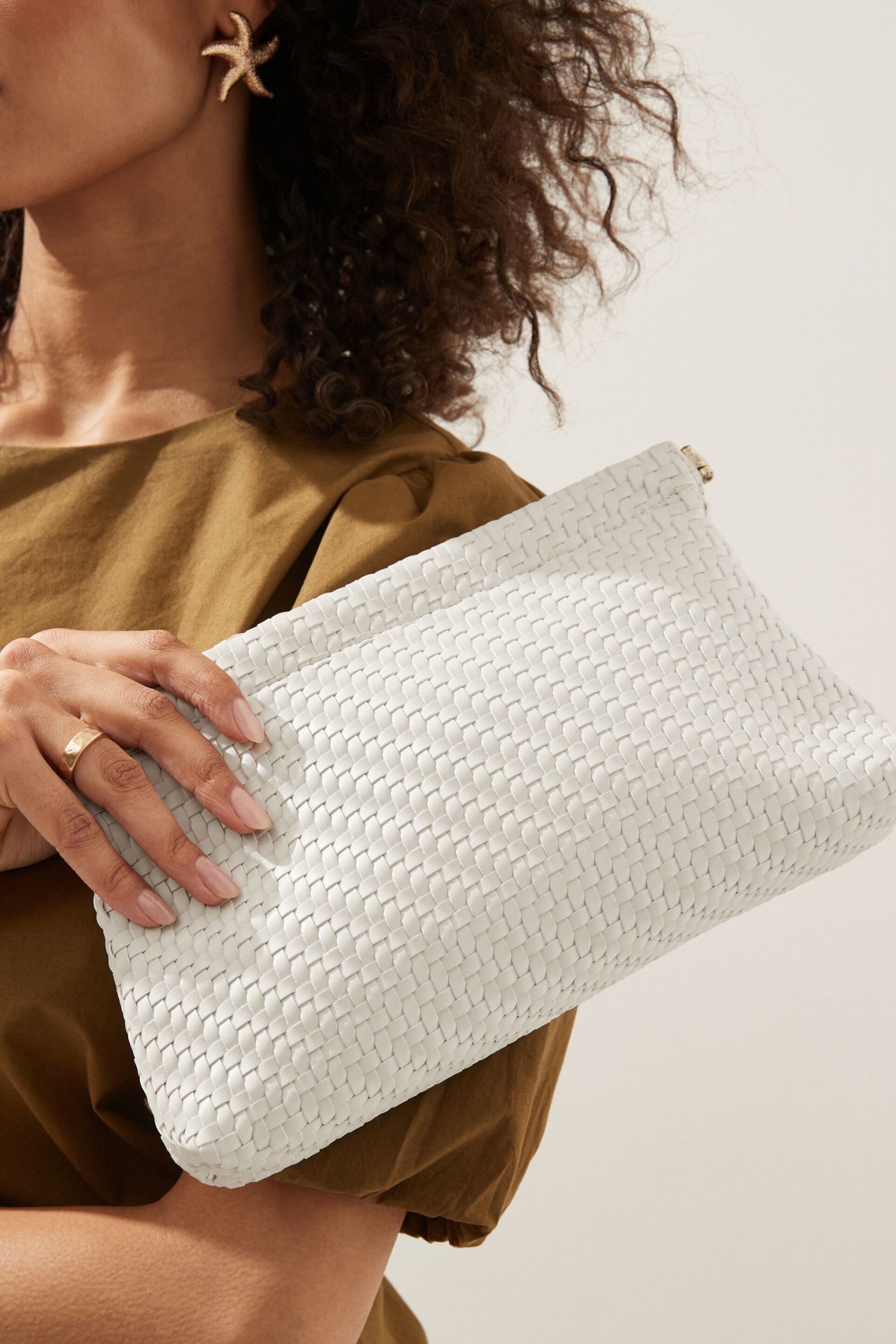 White Weave Clutch Bag - Image 1 of 9