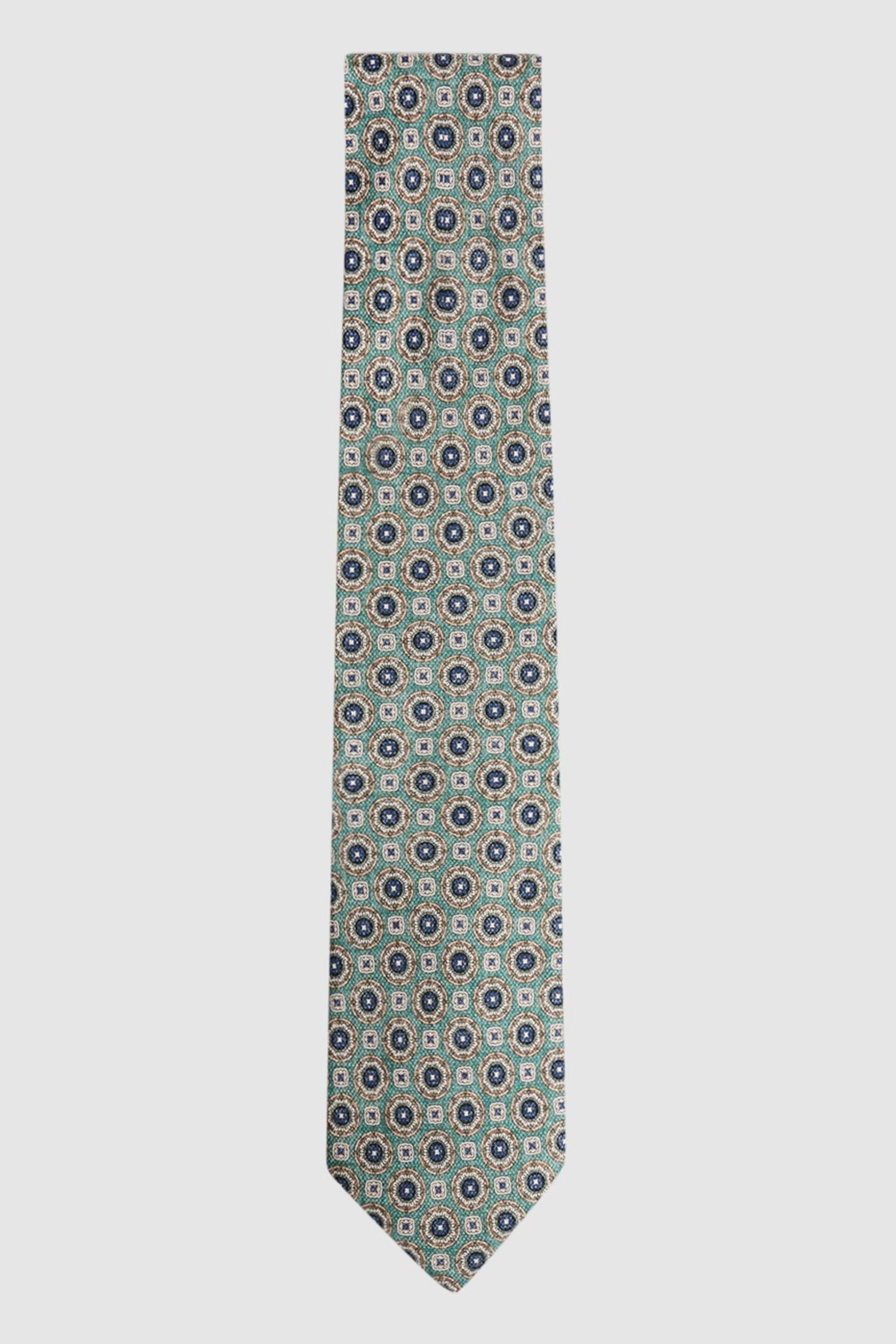 Reiss Sea Green Asolo Silk Medallion Print Tie - Image 1 of 5