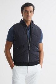 Reiss Navy Morden Sleeveless Quilted Knitted Gilet - Image 1 of 6