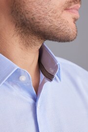 Blue Regular Fit Signature Textured Double Cuff Shirt With Trim Detail - Image 4 of 8