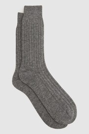 Reiss Soft Grey Cirby Wool-Cashmere Blend Ribbed Socks - Image 1 of 3