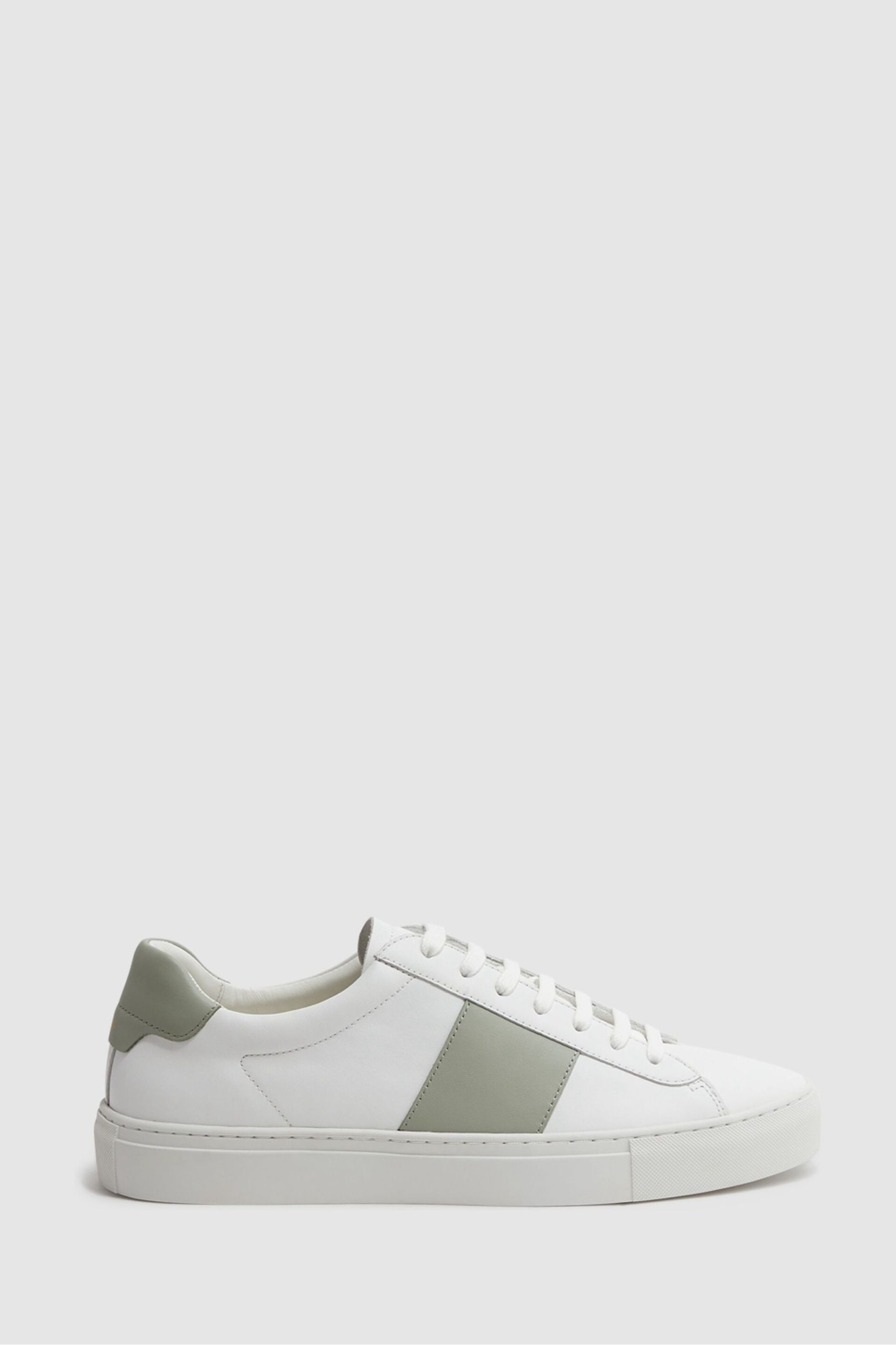 Reiss White/Sage Finley Stripe Leather Trainers - Image 1 of 4