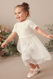 Ecru Cream Marl Sparkle Jumper Dress With Woven Skirt (3mths-7yrs) - Image 4 of 7