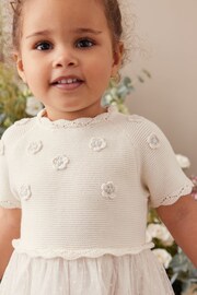 Ecru Cream Marl Sparkle Jumper Dress With Woven Skirt (3mths-7yrs) - Image 5 of 7