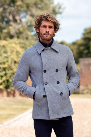 Funnel Neck Pea Coat From The Next, Light Navy Blue Pea Coats