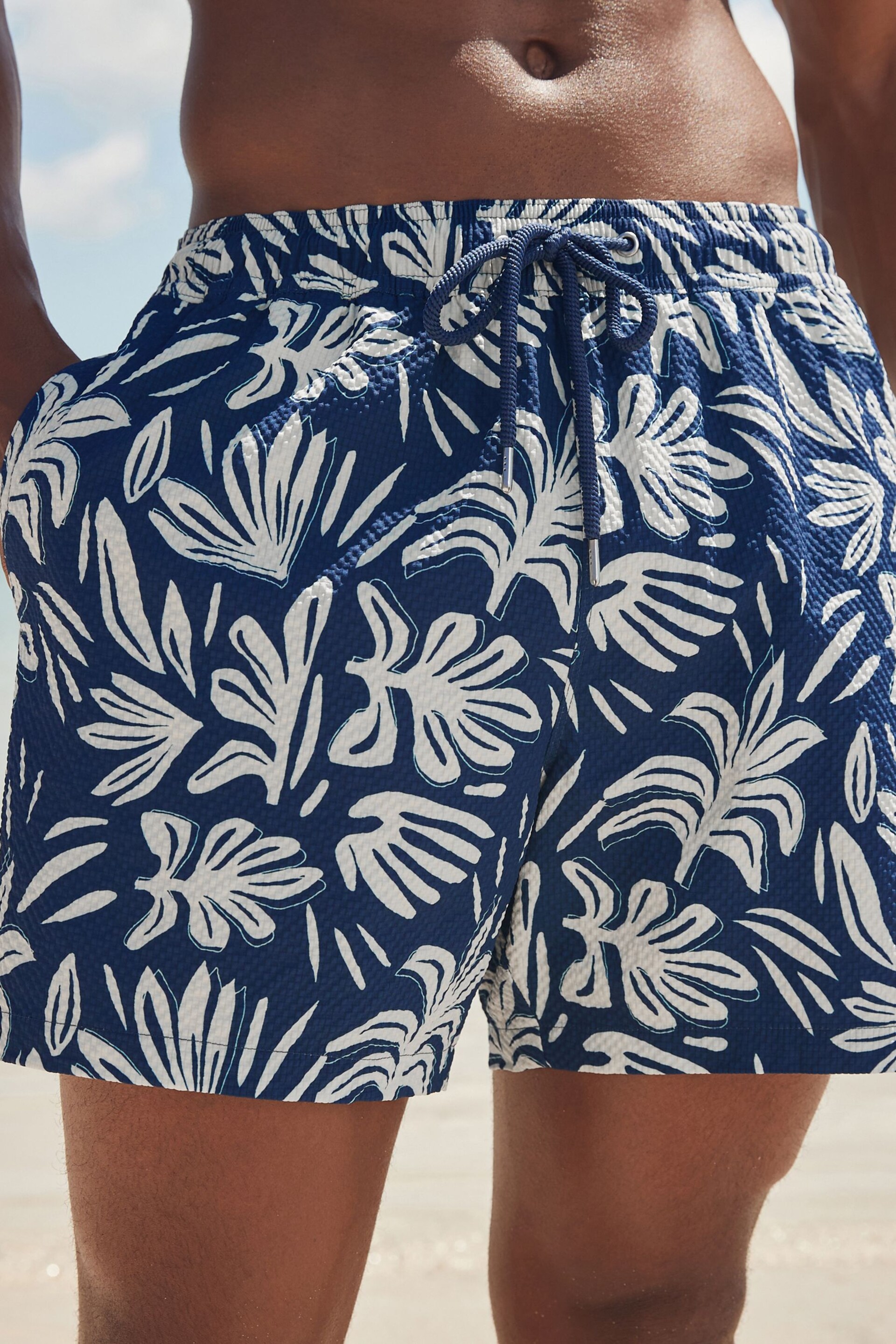 Navy Seersucker Premium Swim Shorts - Image 1 of 11