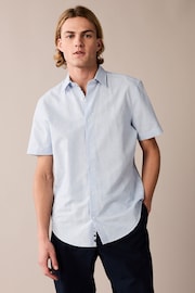 Blue Stripe Printed Linen Blend Shirt - Image 1 of 6