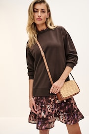 Chocolate Brown Animal Layered Sweatshirt Long Sleeve Animal Print Dress - Image 1 of 6