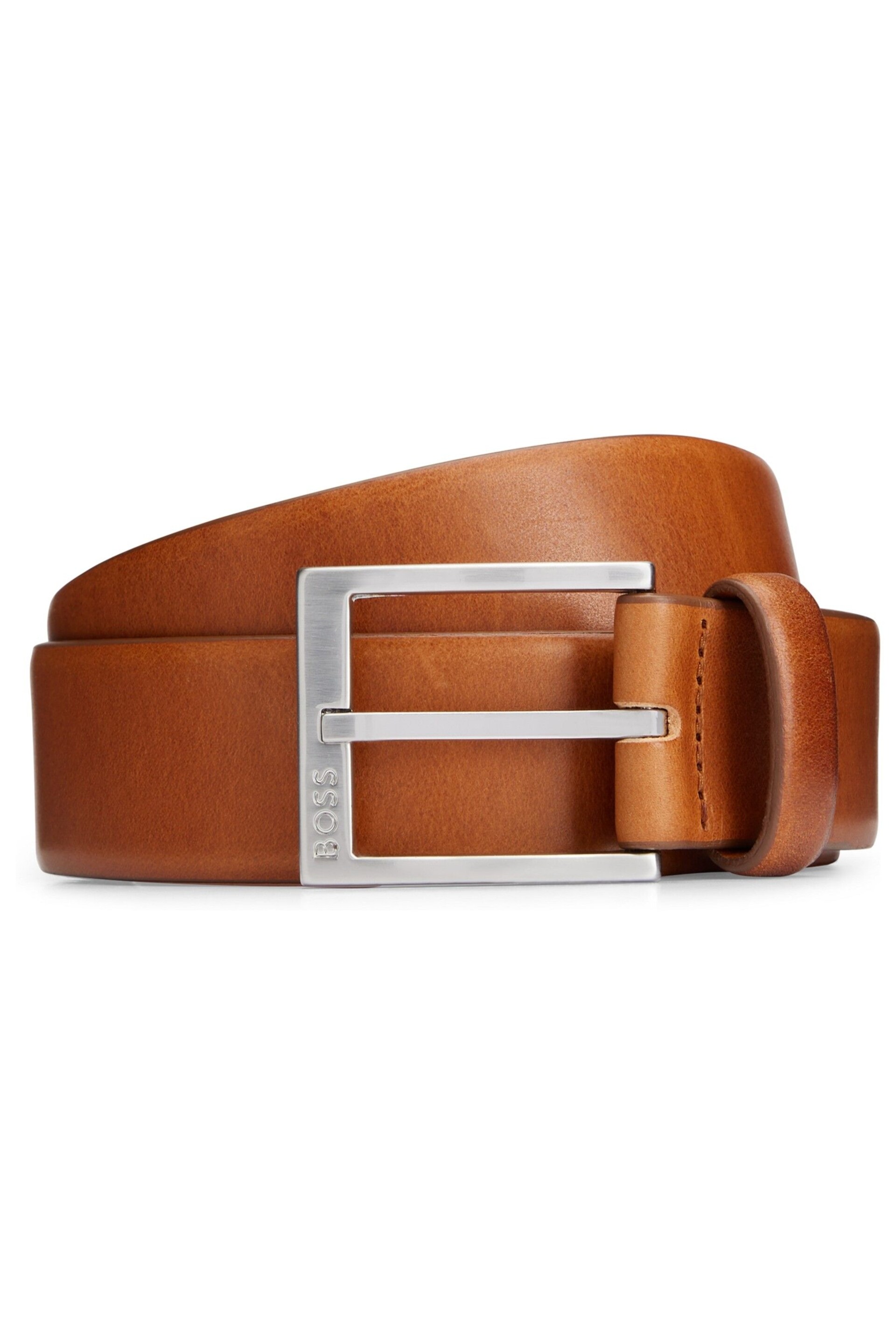BOSS Brown Squared-Buckle Belt In Italian Leather - Image 1 of 5