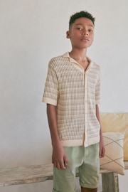 Neutral Crochet Stripe Short Sleeved Polo Shirt (3-16yrs) - Image 1 of 7