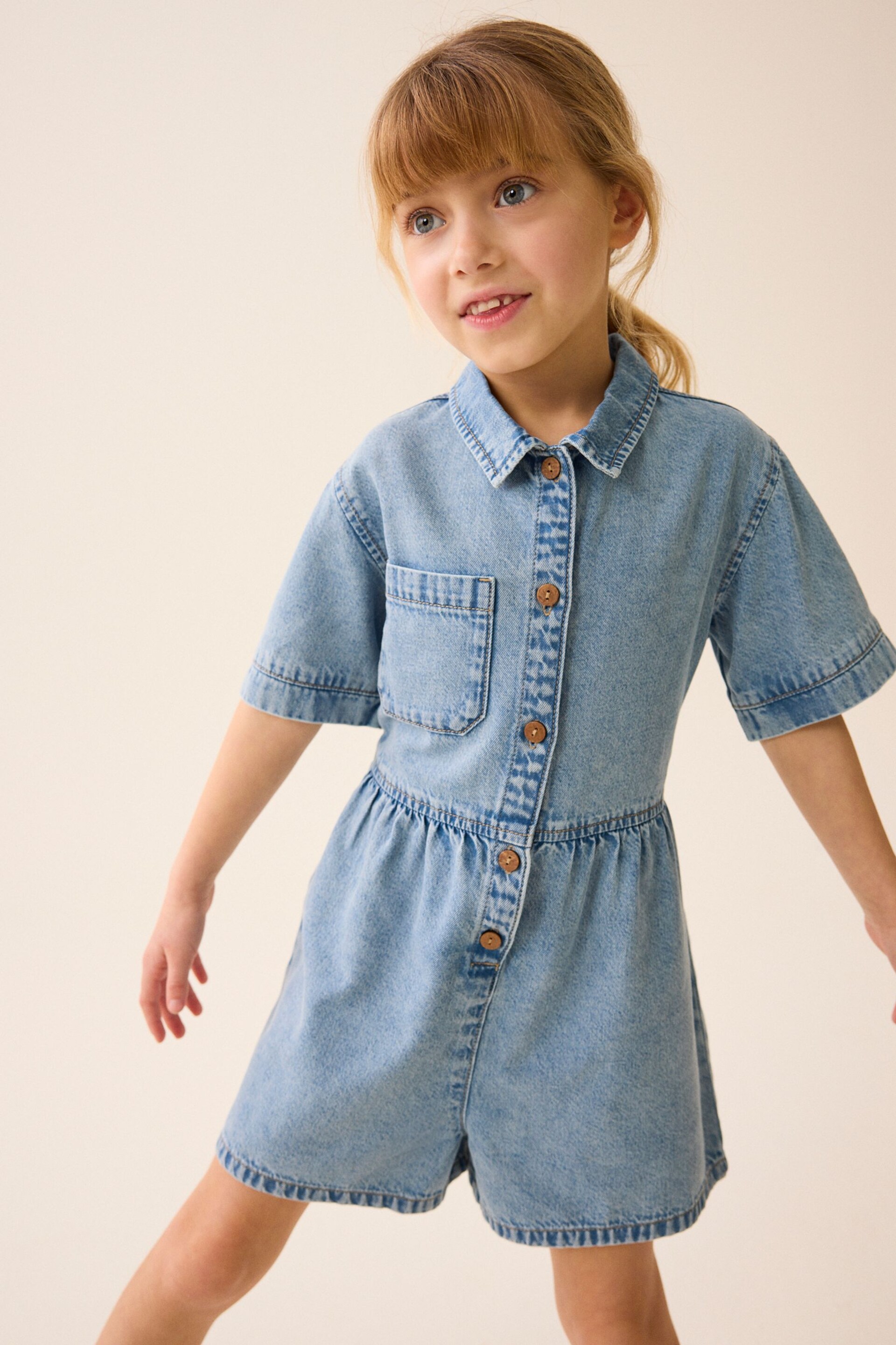 Blue Denim Shirt Playsuit (3-16yrs) - Image 1 of 7