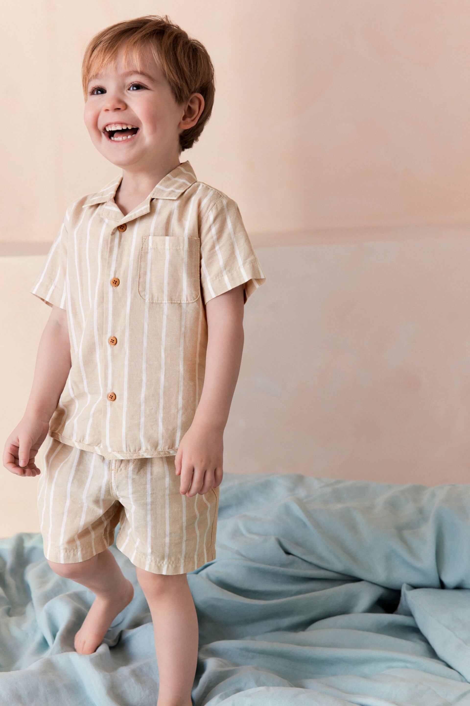 Stone Stripe Button Down Short Woven Pyjamas (9mths-8yrs) - Image 1 of 9
