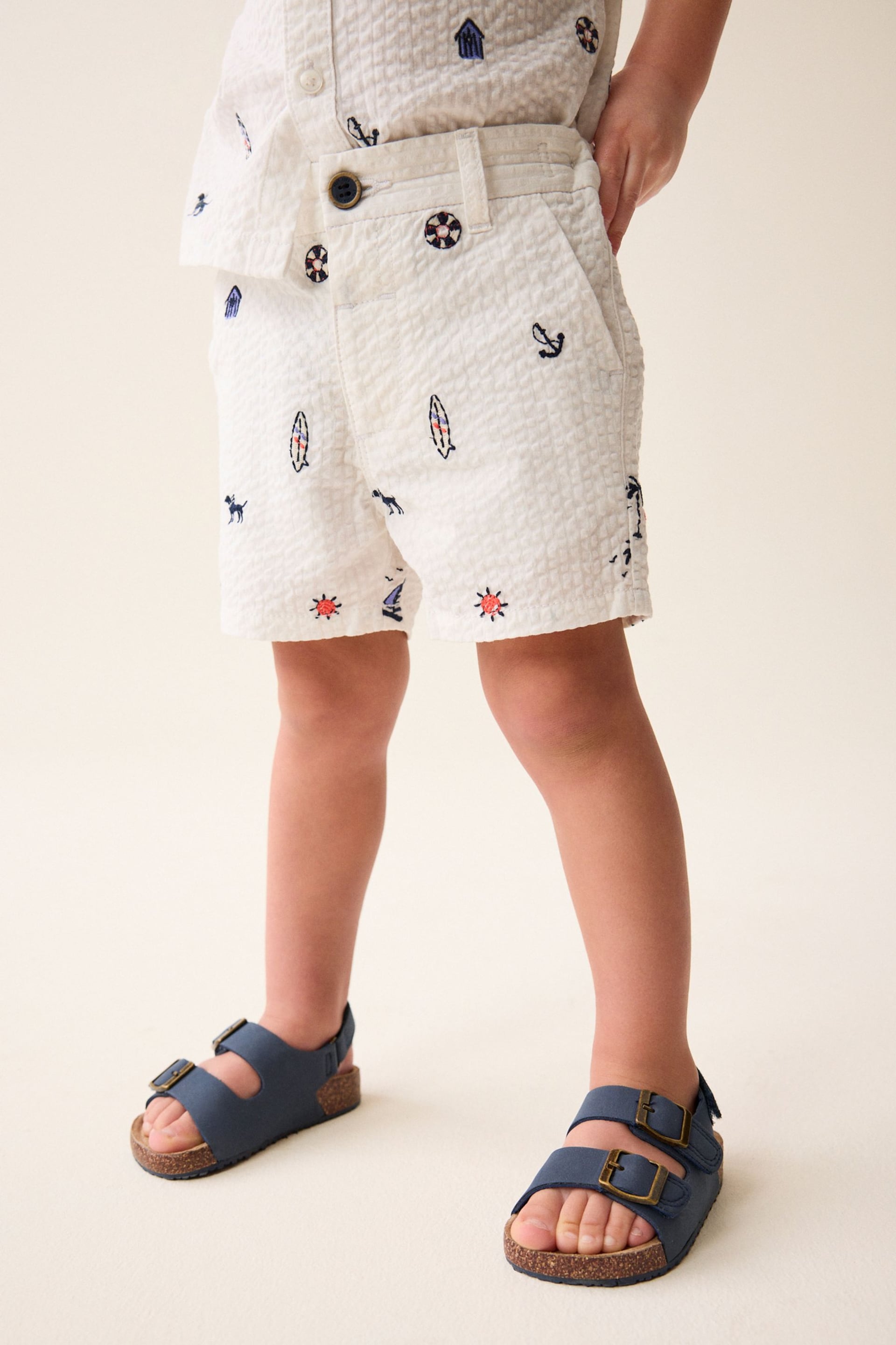White All-Over Embroidered Chinos Shorts (3mths-7yrs) - Image 1 of 7