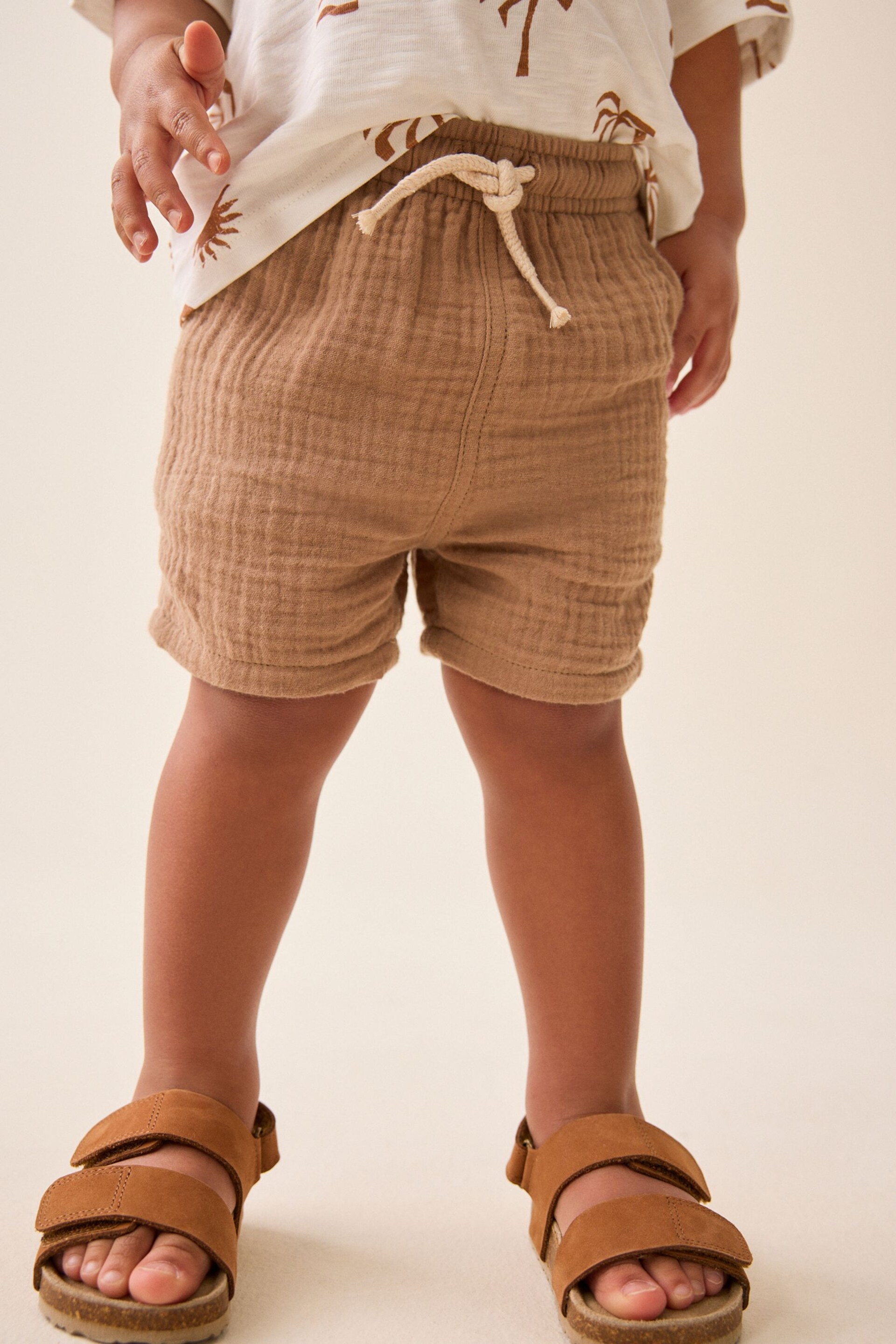 Tan Brown Soft Textured Cotton Shorts (3mths-7yrs) - Image 1 of 7