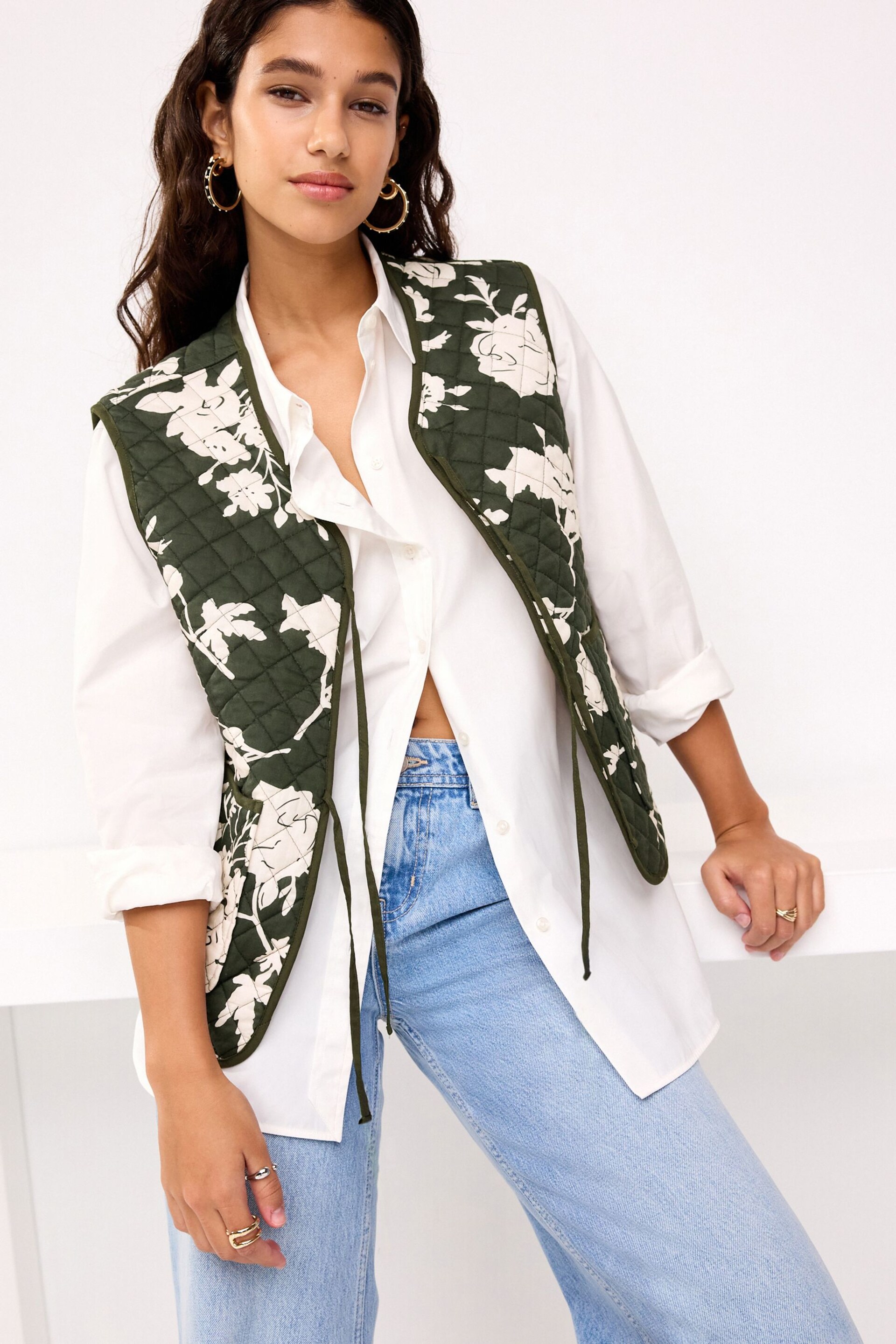 Khaki Green Quilted Reversible Waistcoat - Image 1 of 8
