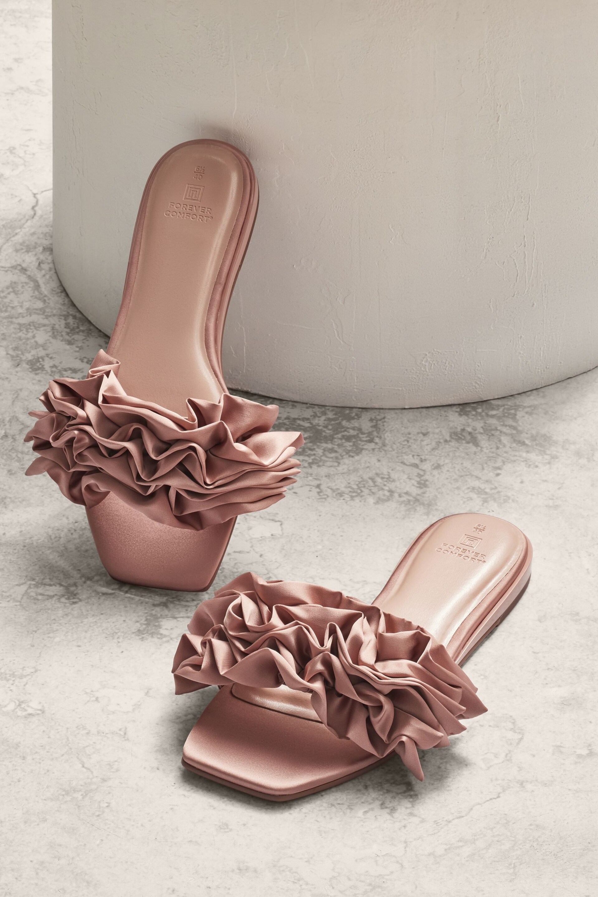 Nude Forever Comfort® Ruffle Mules - Image 1 of 4