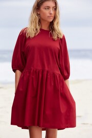 Red Puff Sleeve Mini Jersey Dress - Image 1 of 6