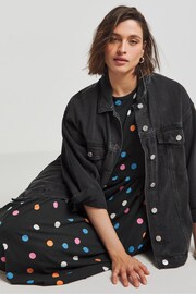 Simply Be Black Spot Print Supersoft Pocket Midi Dress - Image 1 of 4