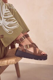 Tan Brown Ultra Chunky Flatform Sandals - Image 1 of 9