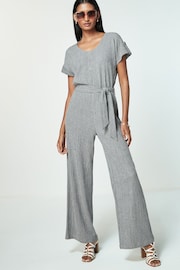Grey Textured Utility Jumpsuit - Image 1 of 6