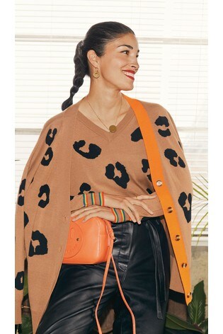 orange leopard print cardigan