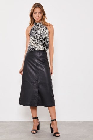 mint velvet leather midi skirt