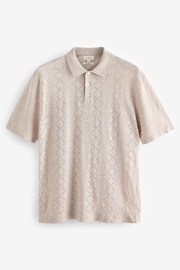 Neutral Pointelle Regular Linen Knitted Polo Shirt - Image 1 of 7