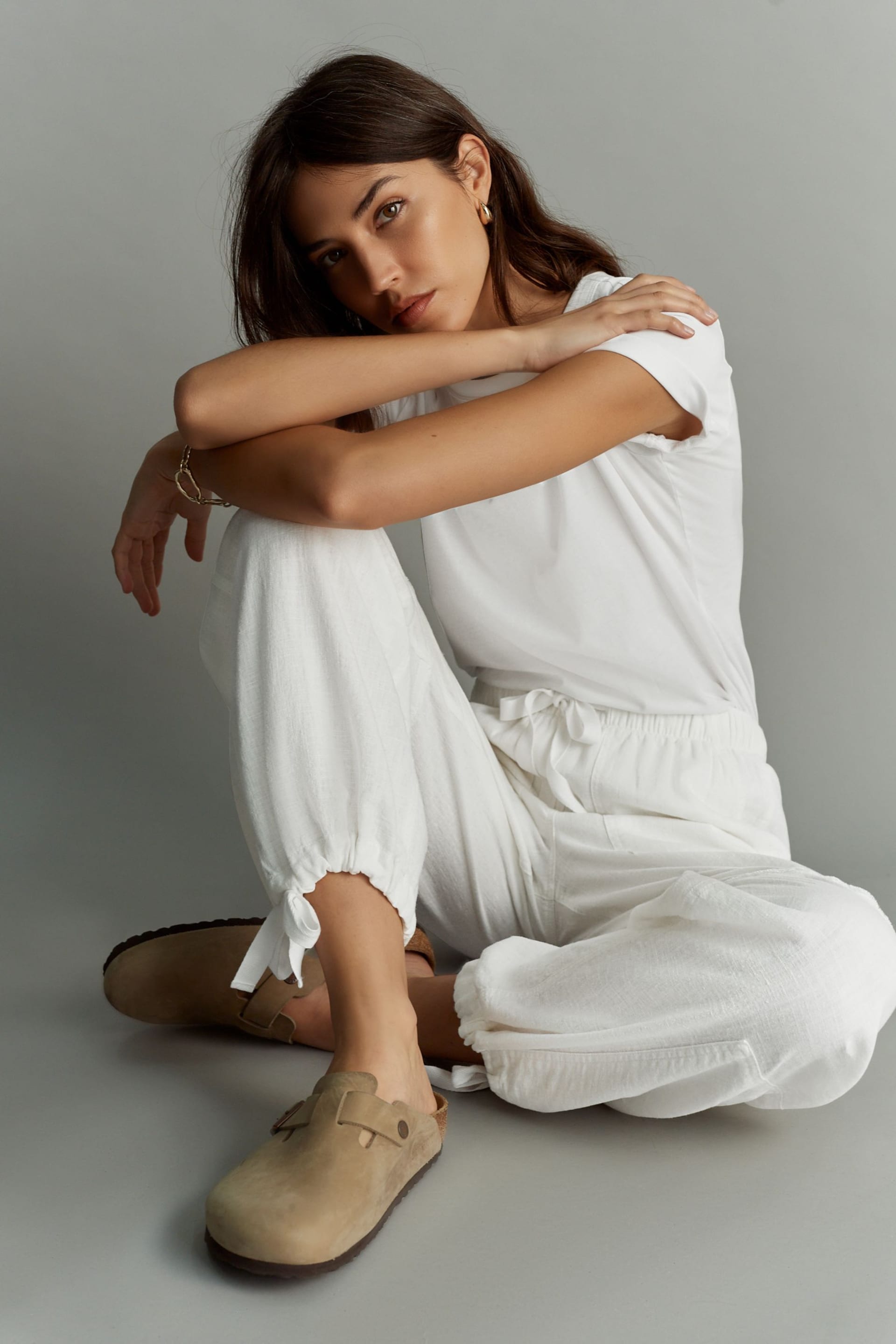 White Linen Blend Parachute Trousers - Image 1 of 6